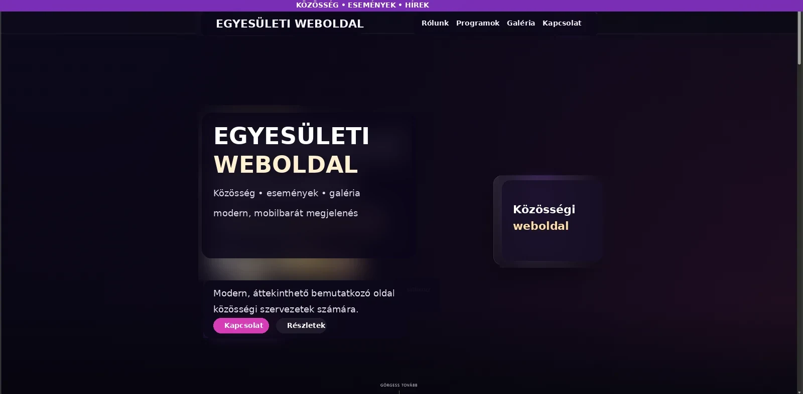 Egyesületi weboldal minta